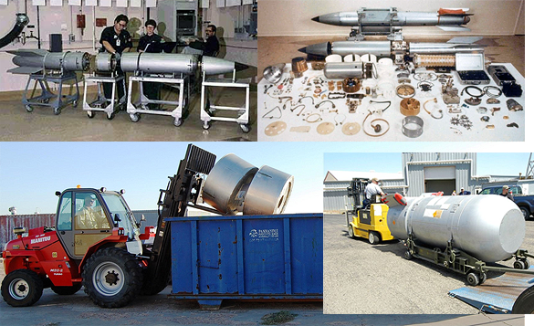 Bomb being disassembled the parts dumped and loaded on truck